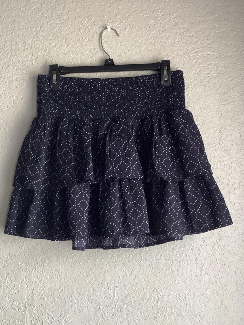 Universal Thread Navy Tiered Smocked Mini Skirt with White Dot Diamond Print